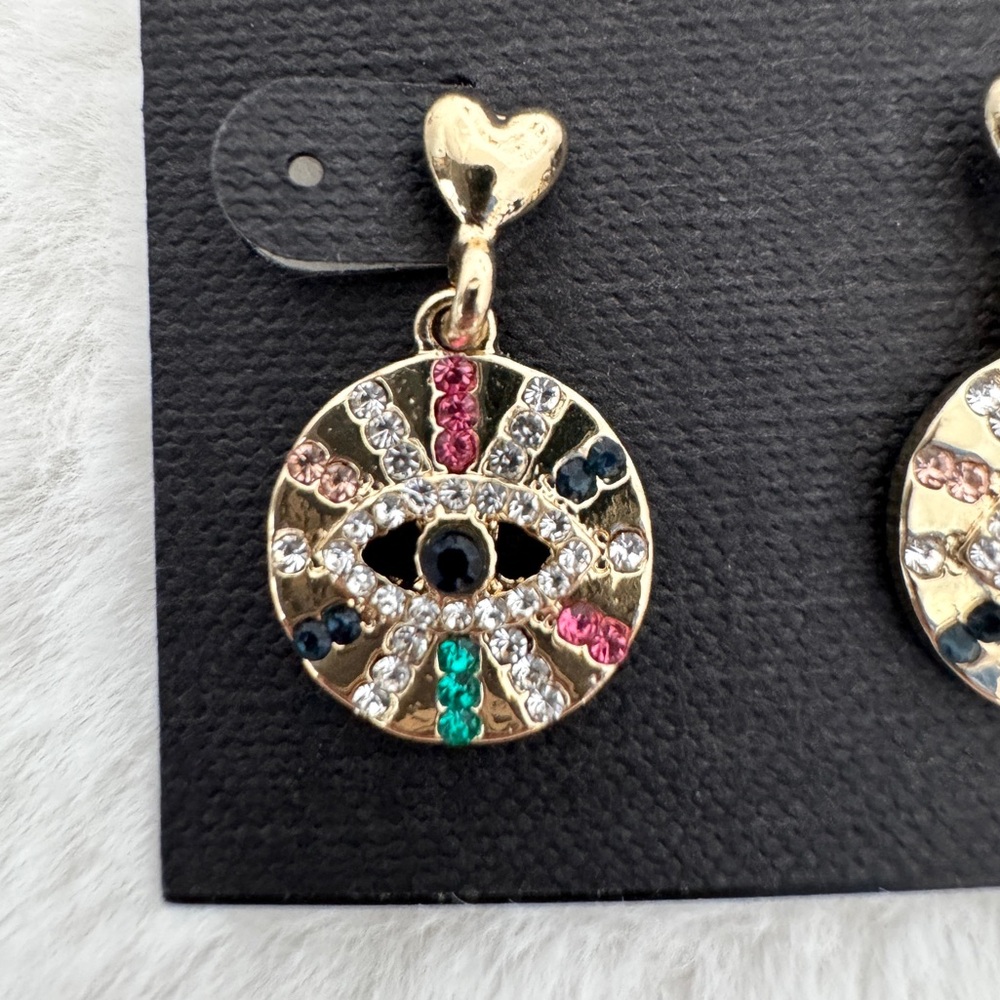 White House Black Market Gold Multicolor Evil Eye Earrings - NWT - Picture 3 of 4
